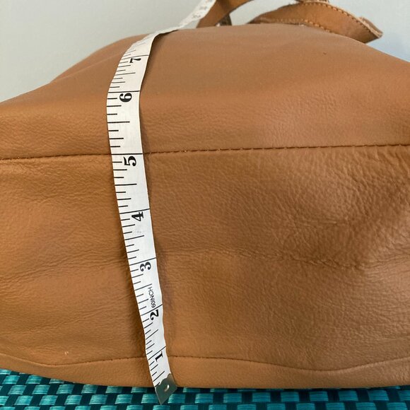 Zippered Leather Camel Color Tote Bag by JM New York - Picture 14 of 16